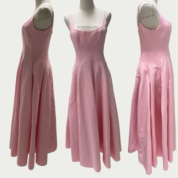 Staud $695 Joy Gown Pink Square Neck Cotton US Size 6 - Picture 2 of 12